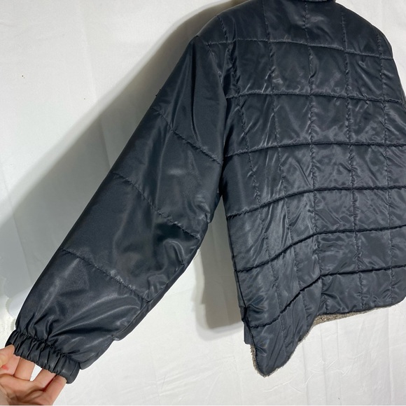 Vintage Roots Black Puffer Jacket W Brown Sherpa Lining 14/16 - Picture 12 of 15